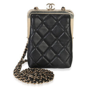 Chanel Black Quilted Lambskin CC Frame Clutch With Chain